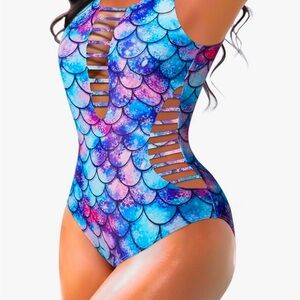 Mermaid Scales One Piece Swimsuit - Blue and Pink